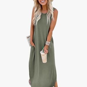 Sleeveless Olive Maxi Dress - Casual Everyday Style